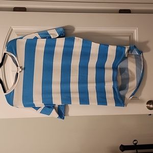 LulaRoe L Blue and White Tunic Tee